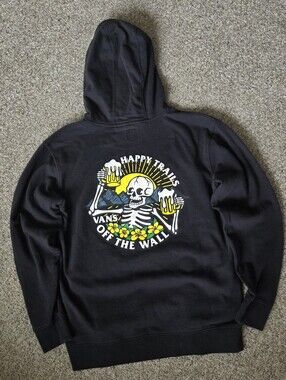 Vans Hoodie Off The Wall Skate 'Happy Trails' ‎ Skeleton Beer Graphic Black Sz M